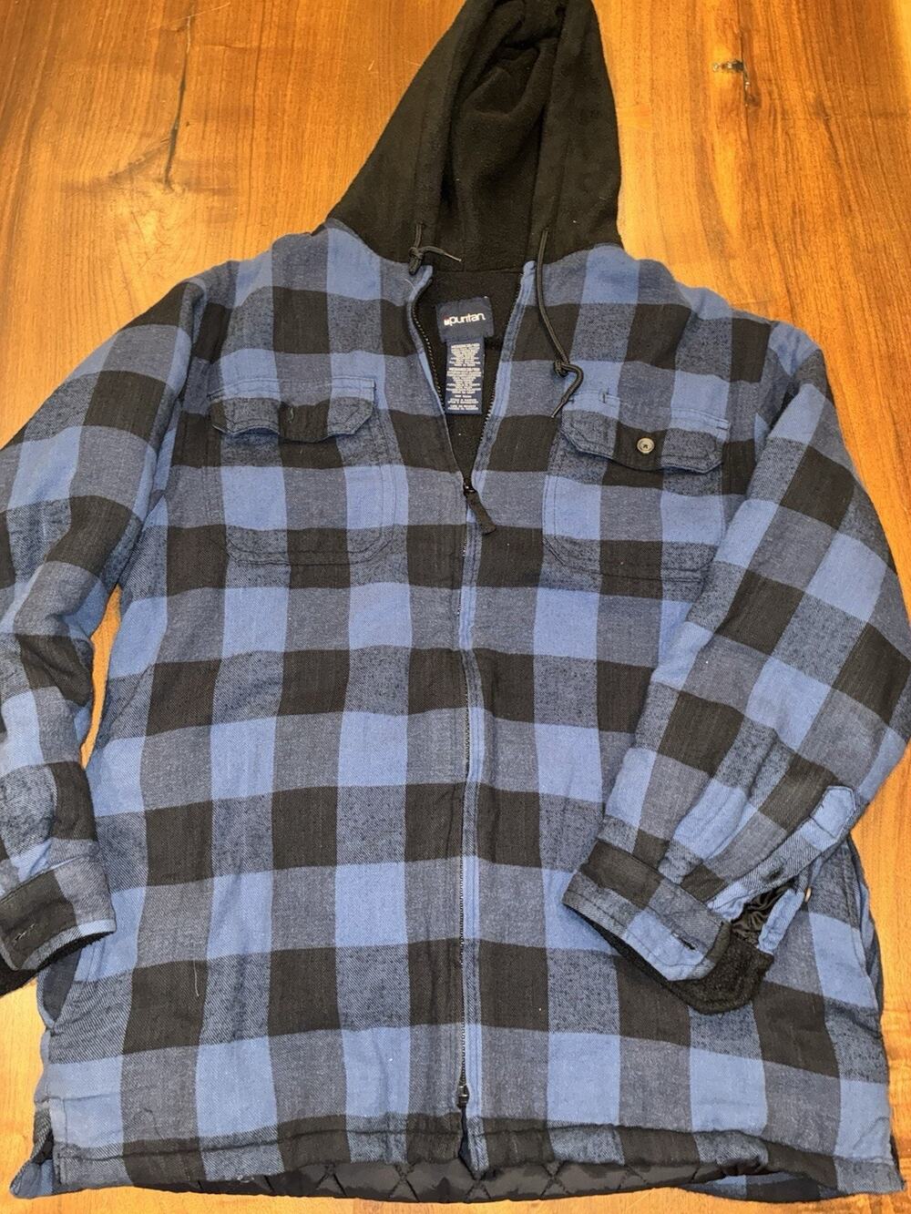 Vintage Puritan Reversible Hoodie Blue‎ Check Plaid Navy Medium Full Zip